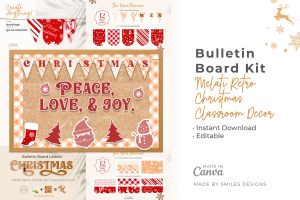 Bulletin Board Kit Melati Retro Christmas Classroom Decor